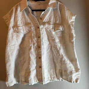 Thread & Supply White Linen Sleeveless Button Down Shirt Size L